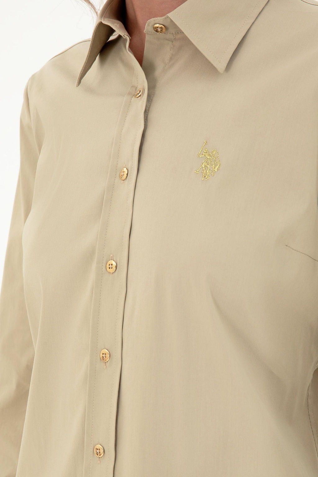 Женская базовая рубашка светло-хаки с длинным рукавом Неожиданная скидка в корзине - U.s. polo assn фото 7