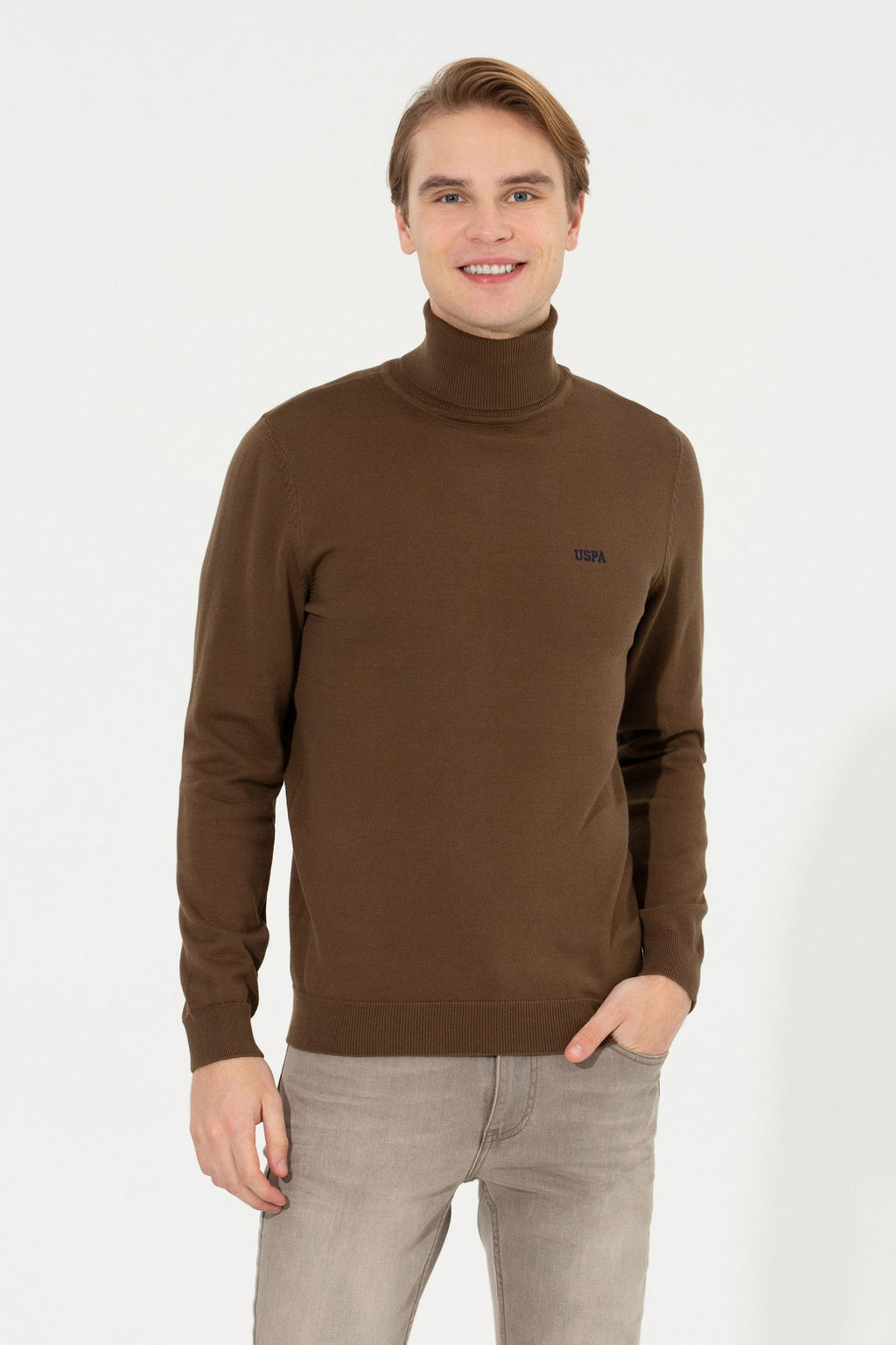 U. S. Polo Assn Мужской базовый трикотажный свитер с водолазкой кокосового цвета - U.s. polo assn фото 3