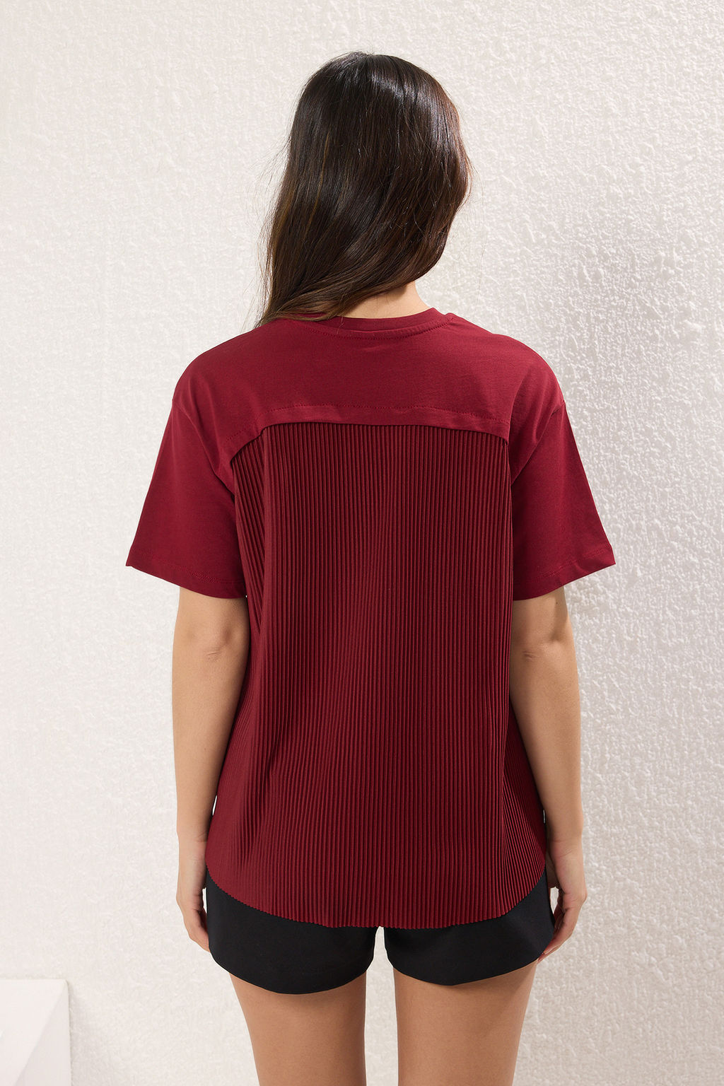 Bordo Oversize/Genis Kal?p Pilise Detayl? Orme Bluz TWOSS25BZ00466 - Trendyolmilla фото 4