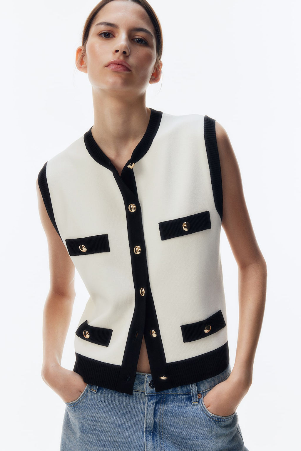 Sueter sin mangas con botonadura frontal - H&m фото 2