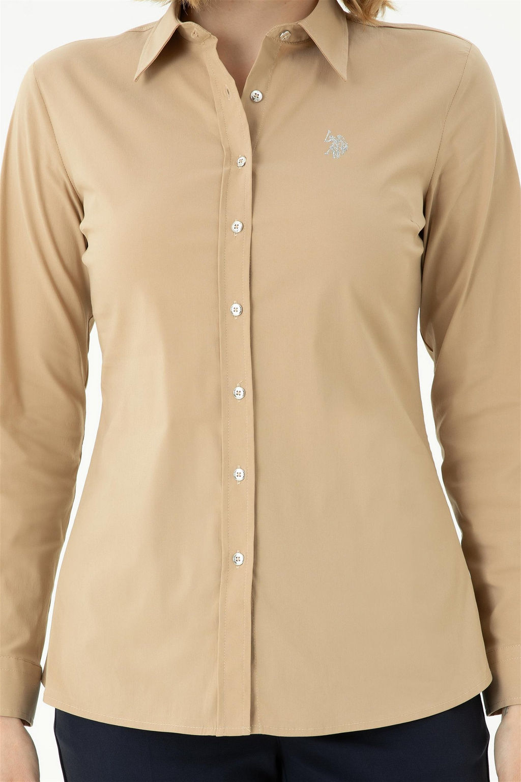 Женская базовая рубашка песочного цвета с длинным рукавом - U.s. polo assn фото 13