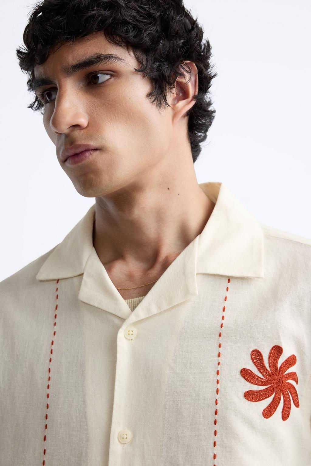 LINEN - COTTON EMBROIDERED SHIRT - Zara фото 7