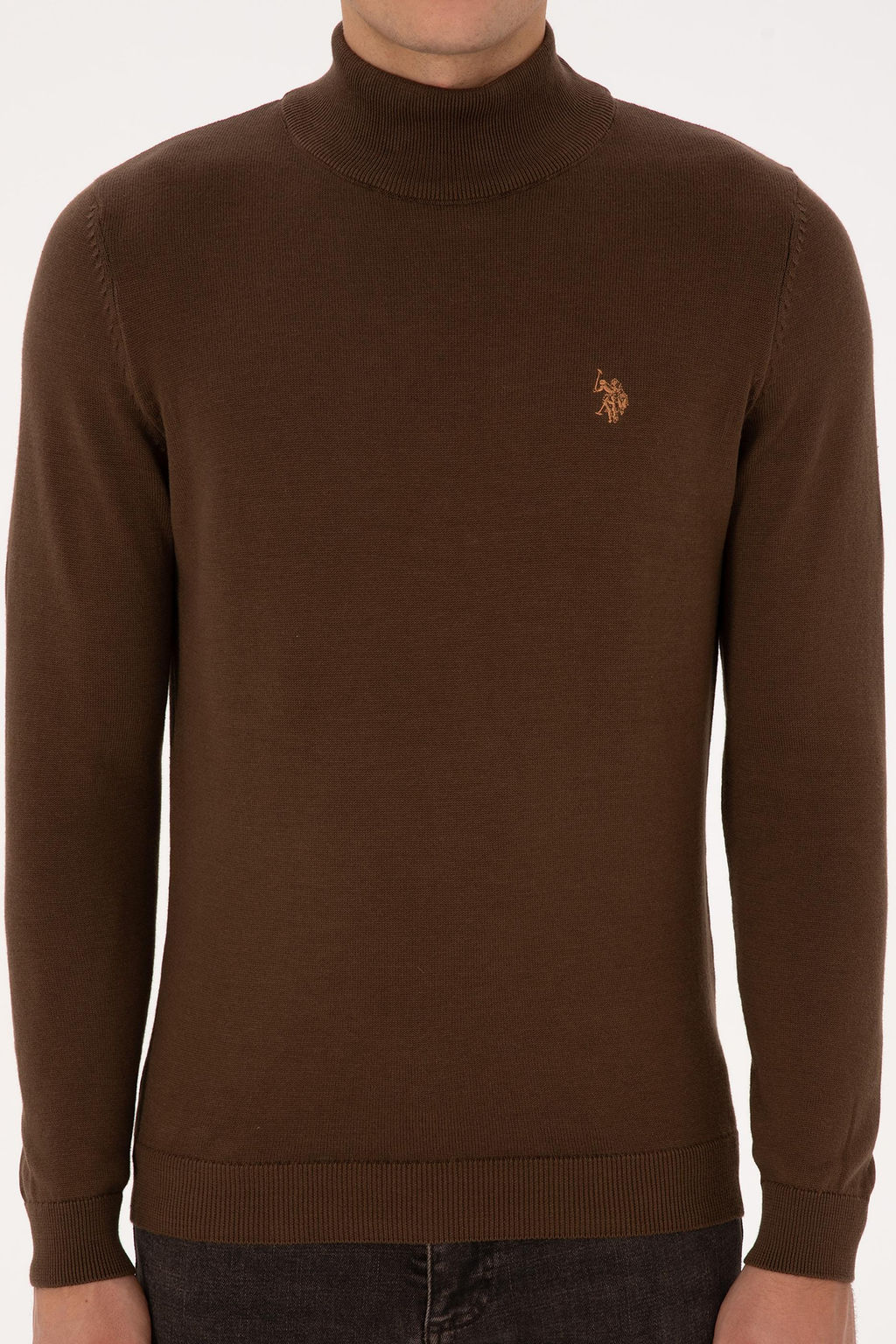 Erkek Slim Fit Bo_azl_ Kahverengi Basic Kazak - U.s. polo assn фото 6