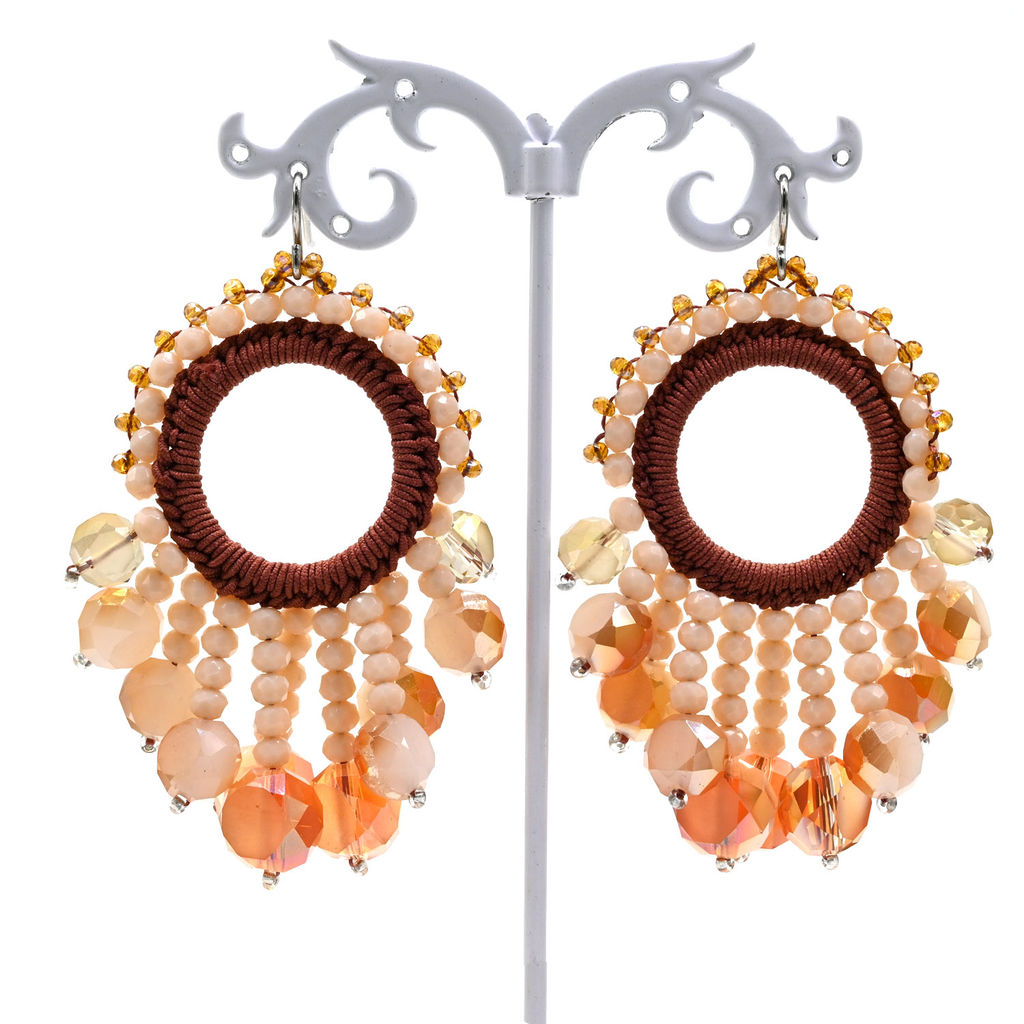 Серьги ручной работы с цирконами в оплетении цв.каштан