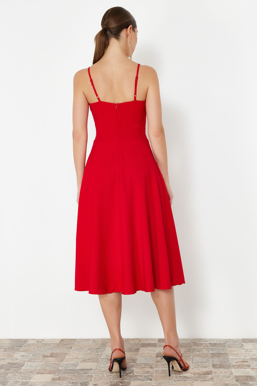 K?rm?z? A-Kesim Dokuma Elbise TPRSS24EL00185 - Trendyolmilla фото 6