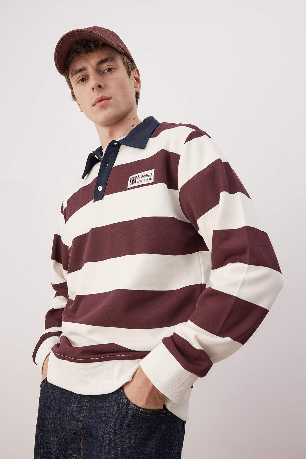 TRENDYOL MAN Lacivert Regular/Normal Kesim Polo Yaka Cizgili Ici Polar/S?cak Tutan Sweatshirt TMNAW24SW00240 - Trendyolmilla фото 26