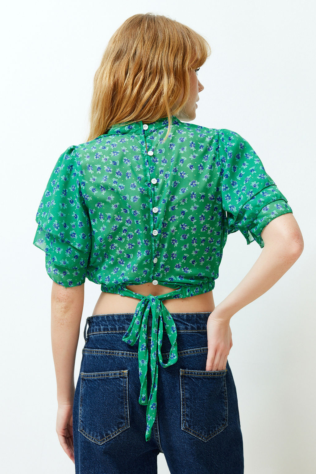 Trendyolmilla Cok Renkli Crop Cicek Desenli Dokuma Bluz TWOSS20BZ1657  фото 12
