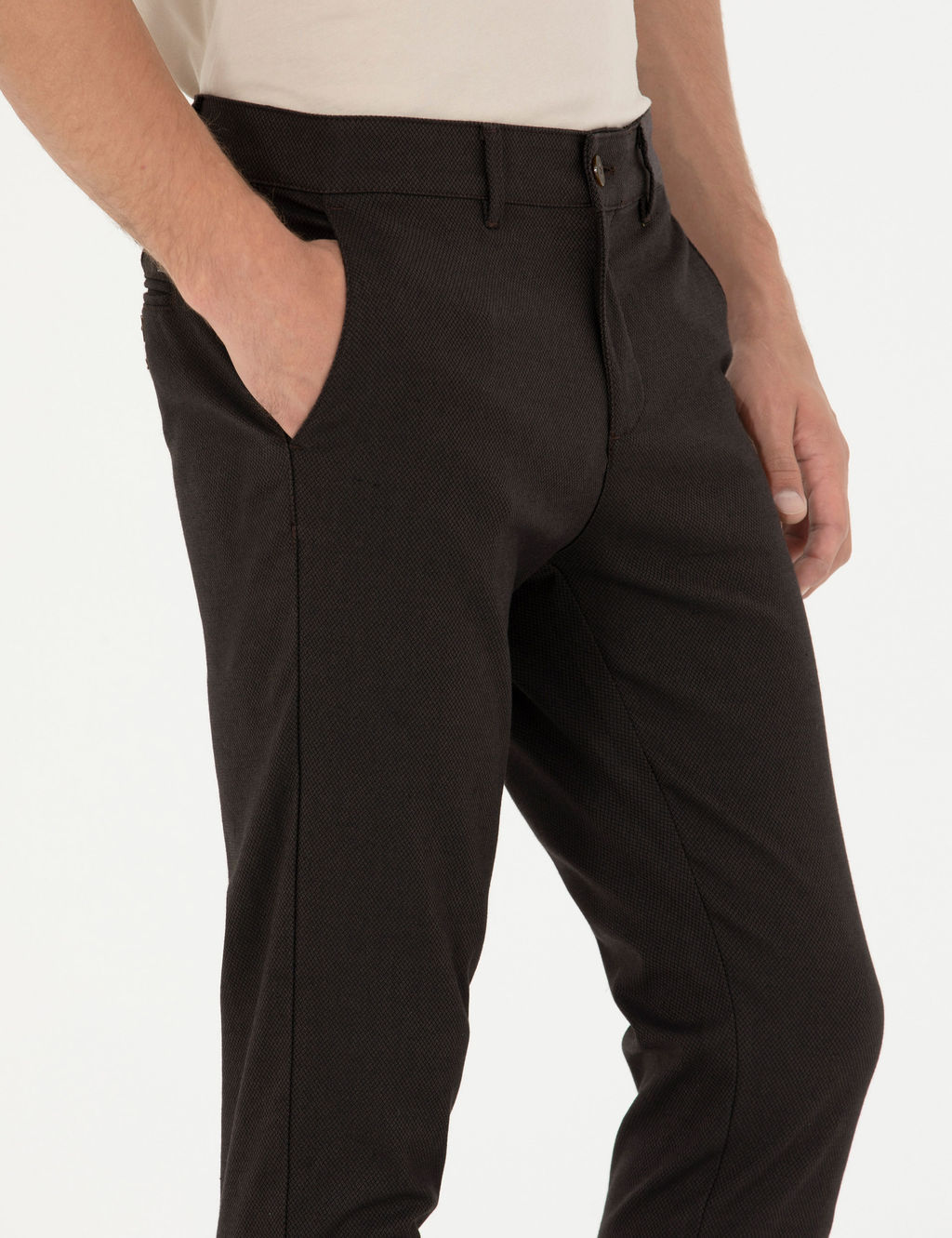 Koyu Kahverengi Arm_rl_ Slim Fit Kanvas Pantolon