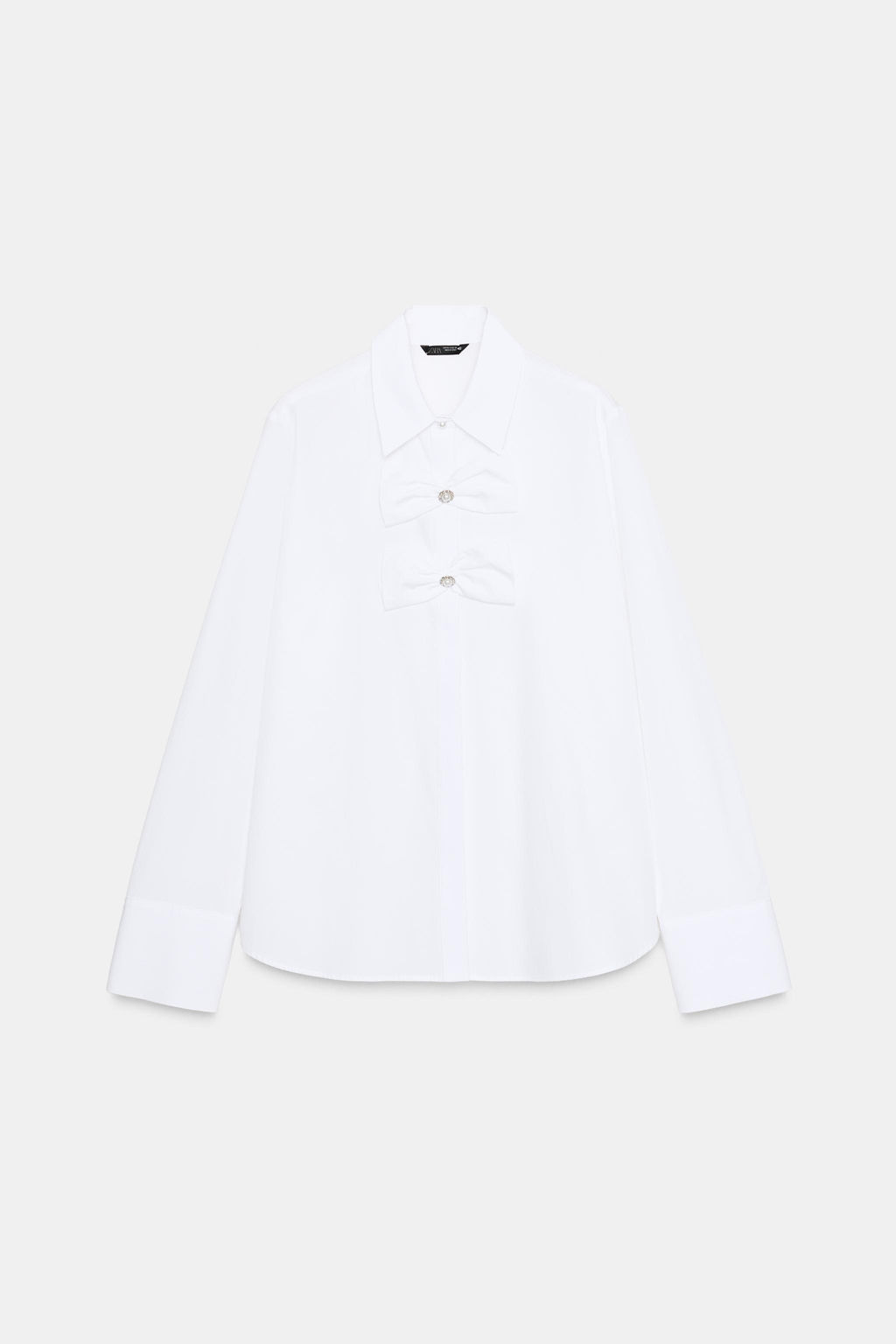 POPLIN SHIRT WITH FAUX PEARL BOWS - Zara фото 7
