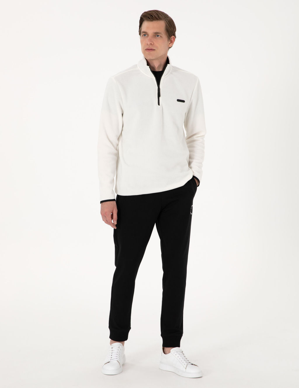Beyaz Regular Fit Yar_m Fermuarl_ Polar Sweatshirt - Pierre cardin фото 4
