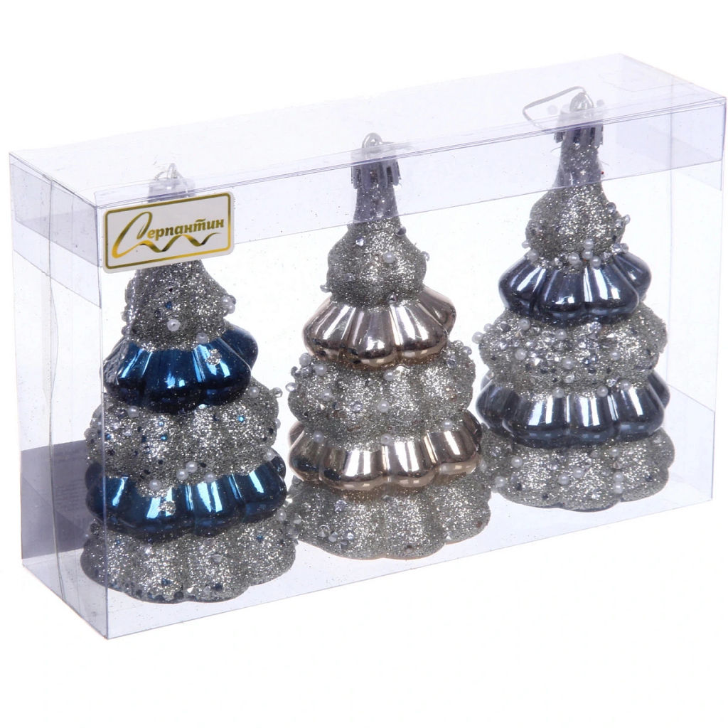 Набор украшений SHINE "Magic tree" 6х10 см (3 шт.), night blue/champagne silver/grey