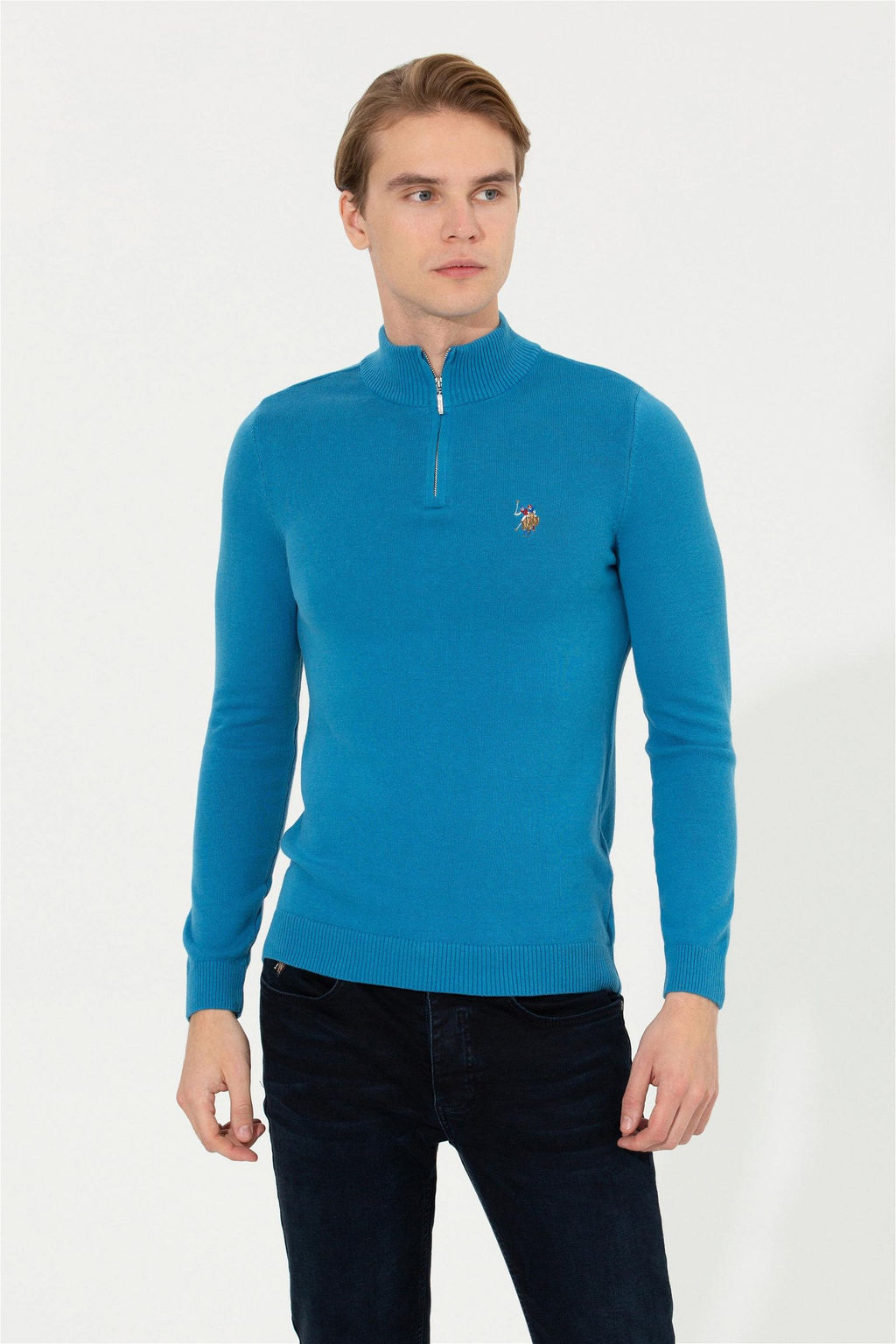 Мужской кобальтовый трикотажный свитер - U.s. polo assn фото 8