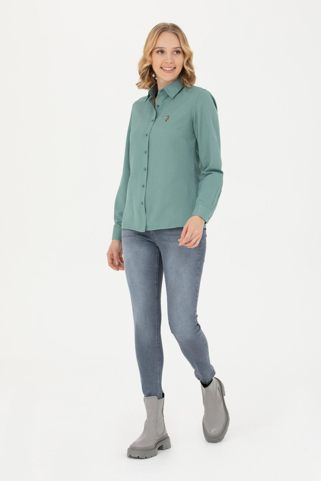Женская мятная базовая рубашка с длинным рукавом - U.s. polo assn фото 18