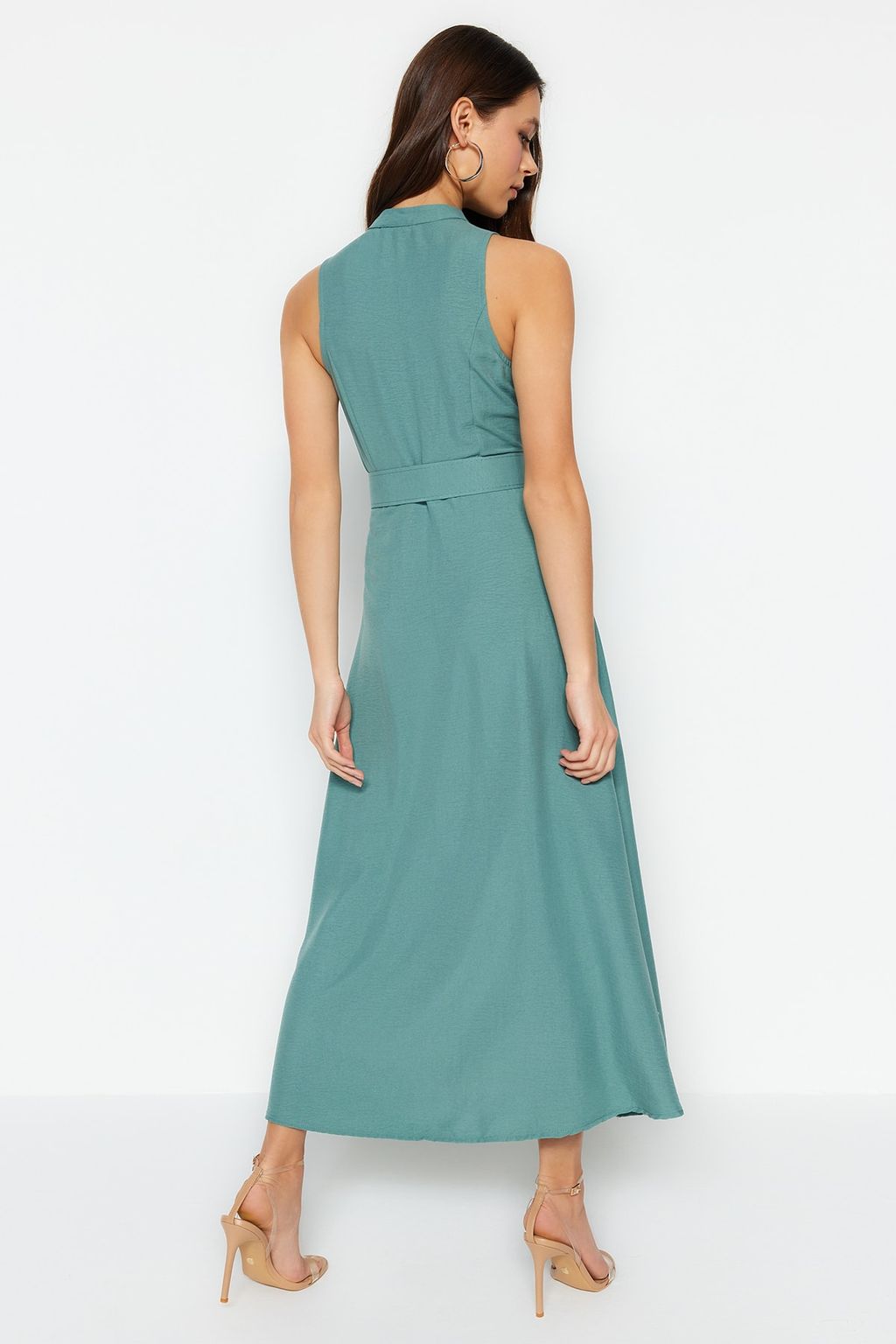 TRENDYOLMILLA Mint Kemerli Midi Dokuma Gomlek Elbise TWOSS23EL01628  фото 10