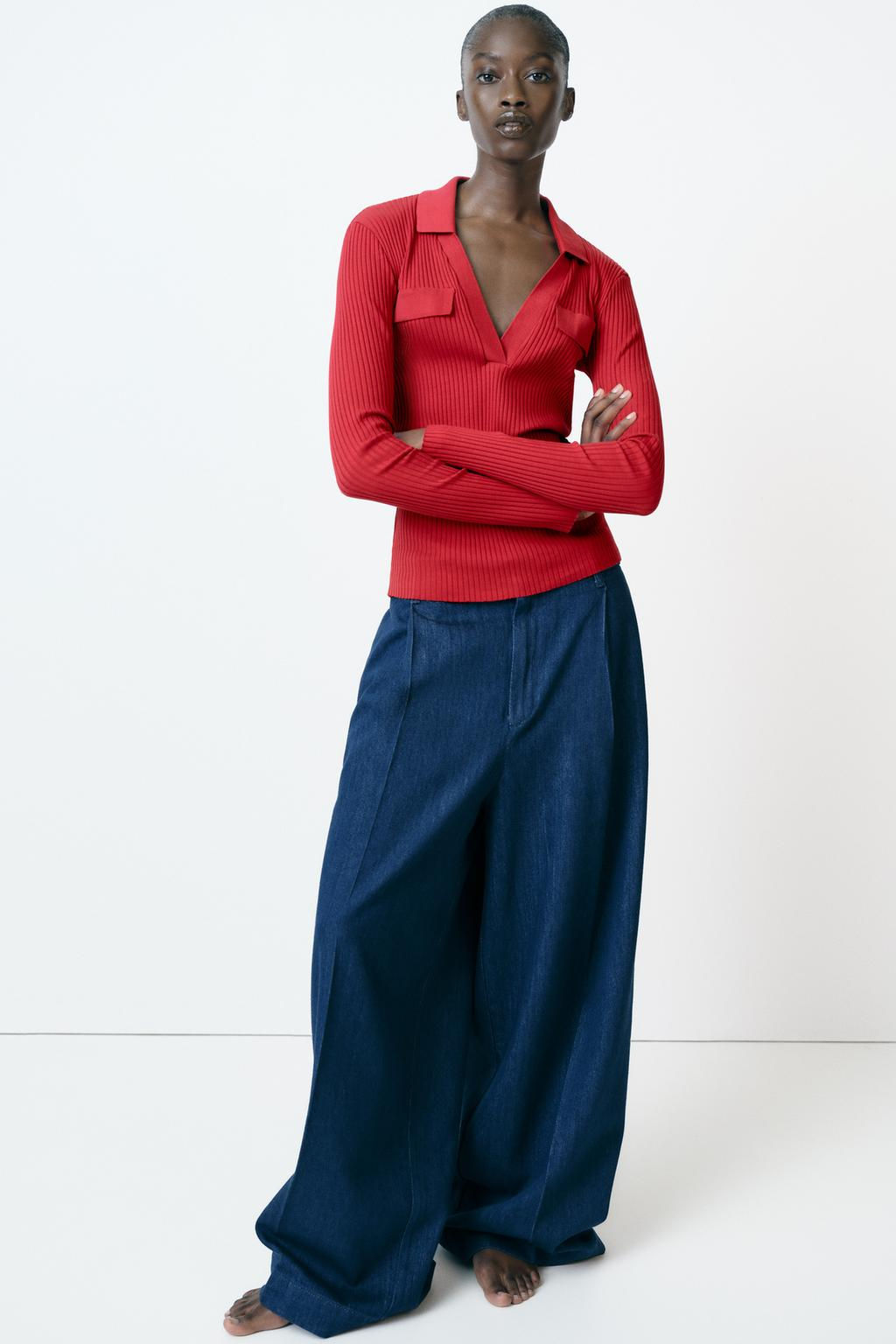 RIBBED POLO NECK T-SHIRT - Zara фото 2