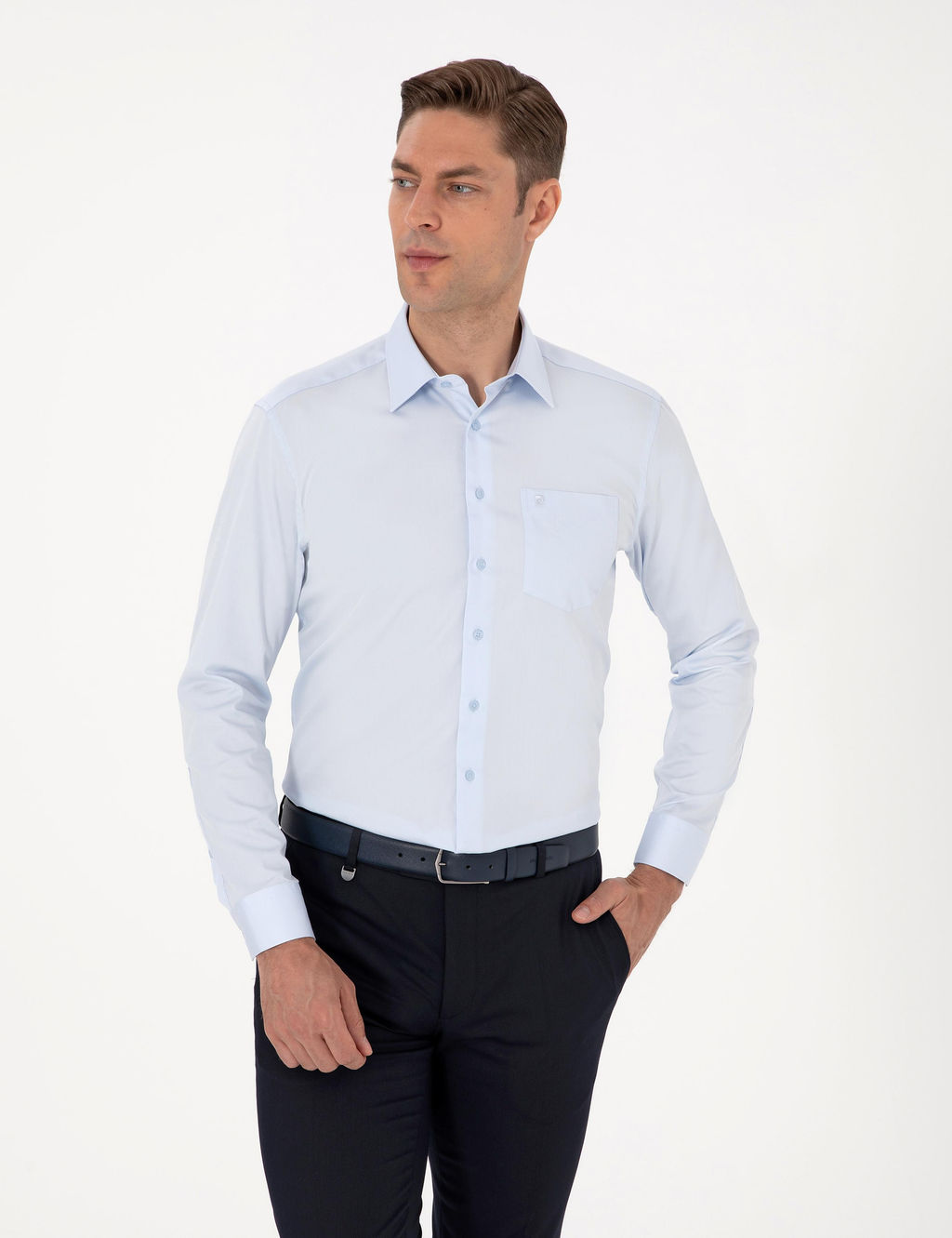 A__k Mavi Regular Fit Uzun Kollu Basic G_mlek