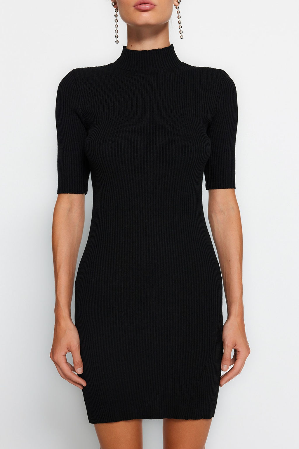 Siyah Min Dik Yaka Basic Triko Elbise TWOAW24EL00235 - Trendyolmilla фото 4