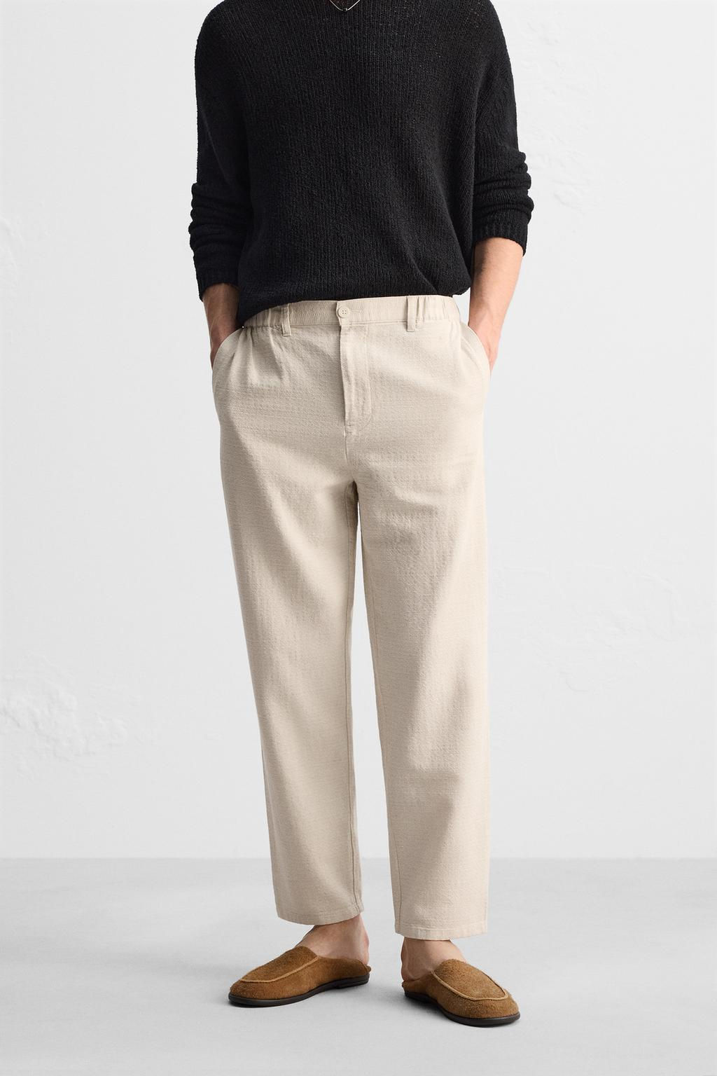 TEXTURED COTTON - LINEN TROUSERS - Zara фото 2
