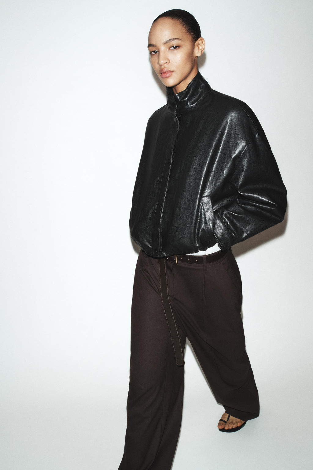 QUILTED LEATHER EFFECT BOMBER JACKET - Zara фото 16