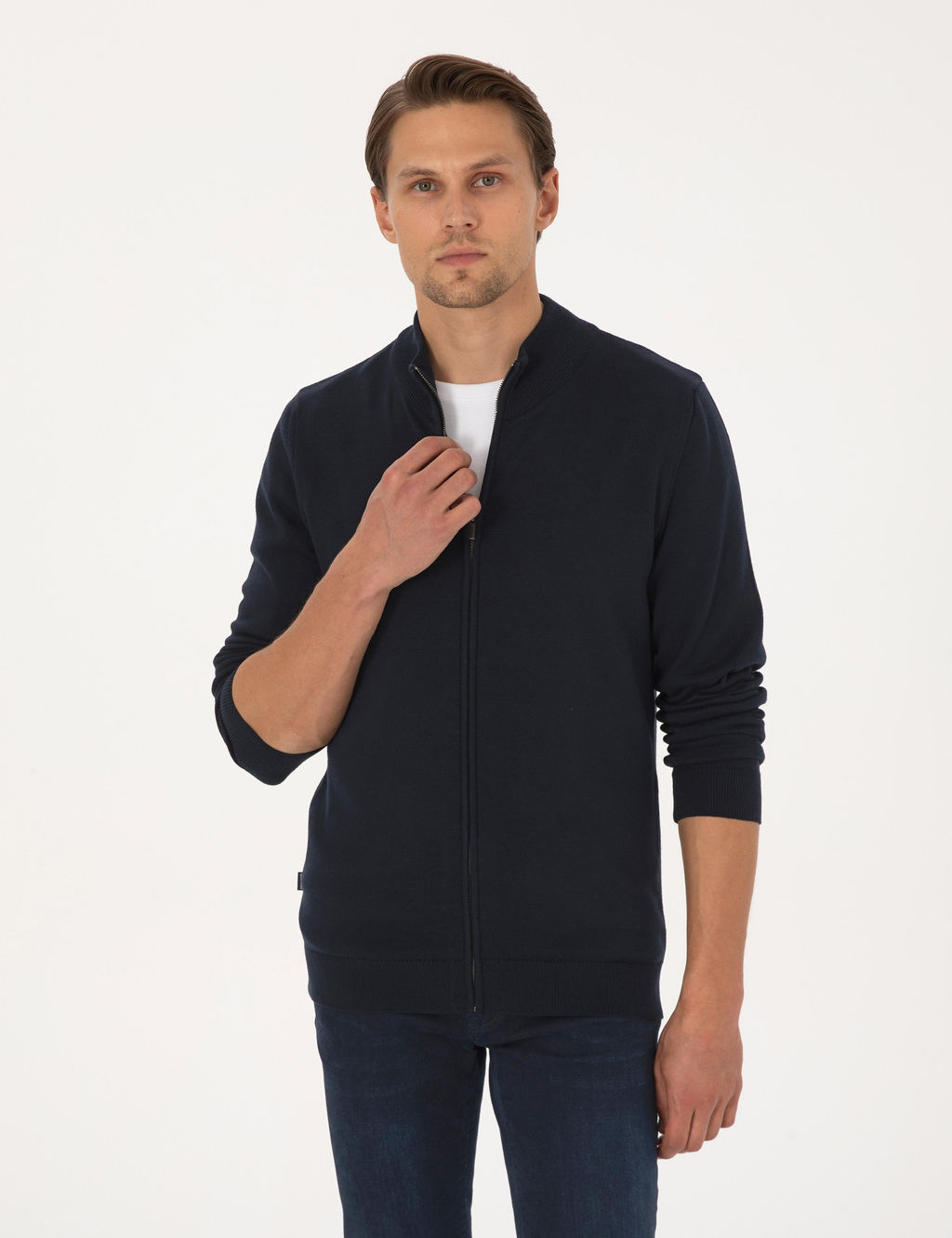 Lacivert Slim Fit Fermuarl_ Triko H_rka