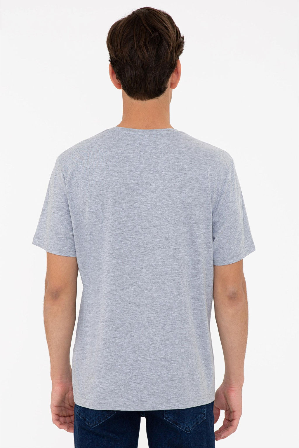 Мужская серая меланжевая базовая футболка с v-образным вырезом Неожиданная скидка в корзине - U.s. polo assn фото 3