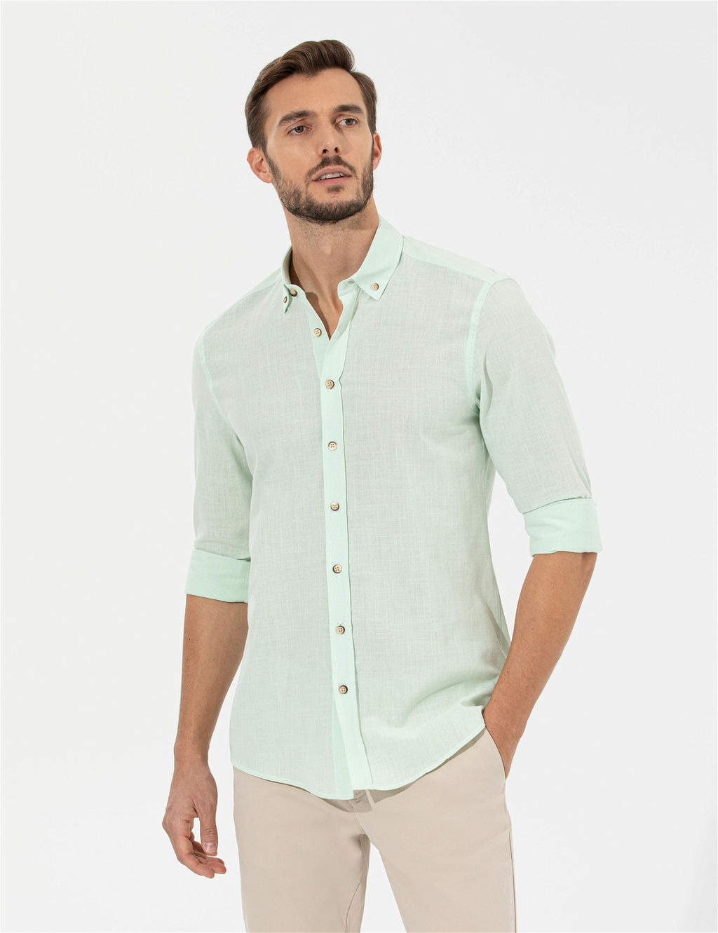 Ye_il Slim Fit Uzun Kollu G_mlek