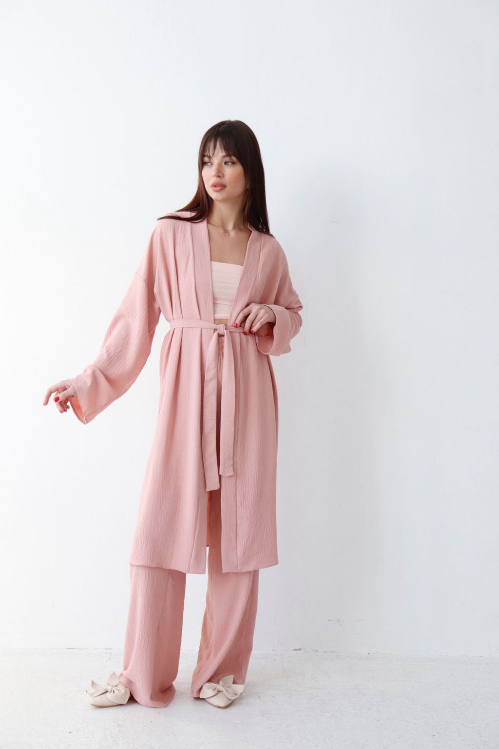 9164 Костюм из кимоно и брюк-палаццо пудровый - Martichelli фото 7
