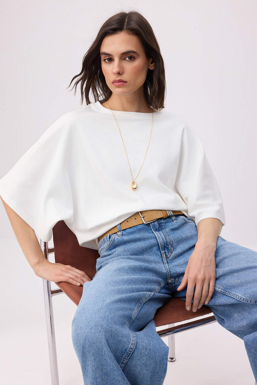 Kahverengi Regular/Normal Kal?p Dusuk Kol K?sa Kollu Soft Touch Orme T-shirt TWOSS26TS00221 - Trendyolmilla фото 5