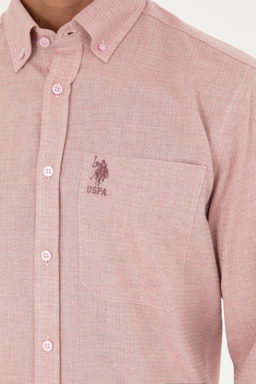 U. S. Polo Assn / Мужская рубашка лососевого цвета с длинным рукавом - U.s. polo assn фото 14