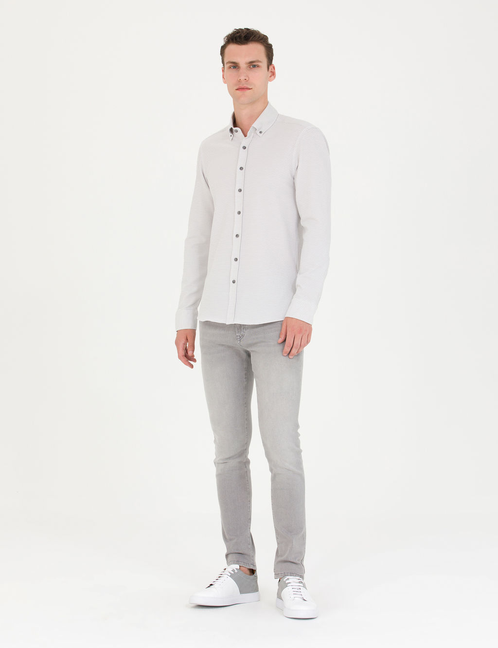 A__k Gri Slim Fit Uzun Kollu G_mlek