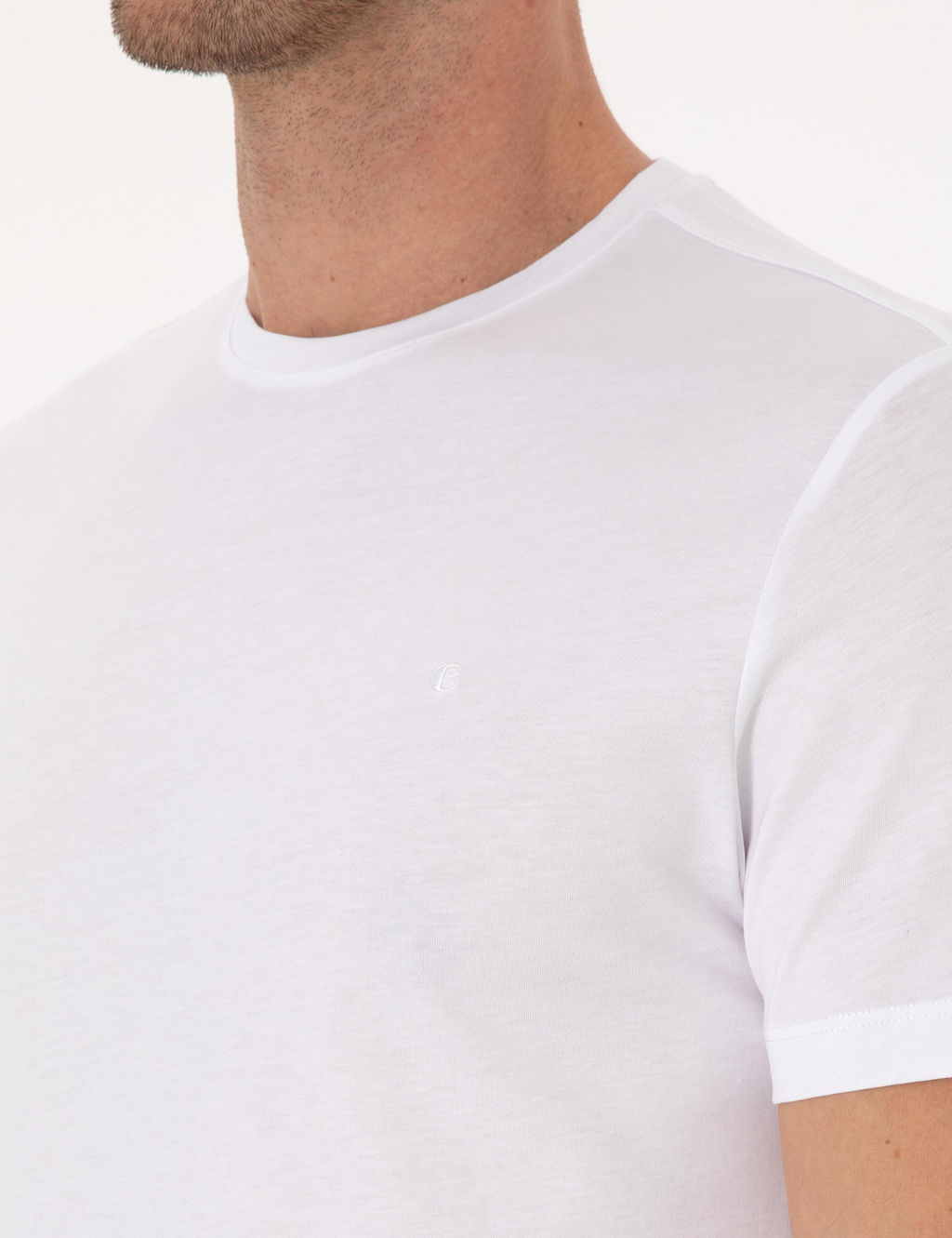 Beyaz Slim Fit %100 Pamuk Bisiklet Yaka Basic T-shirt - Cacharel фото 7