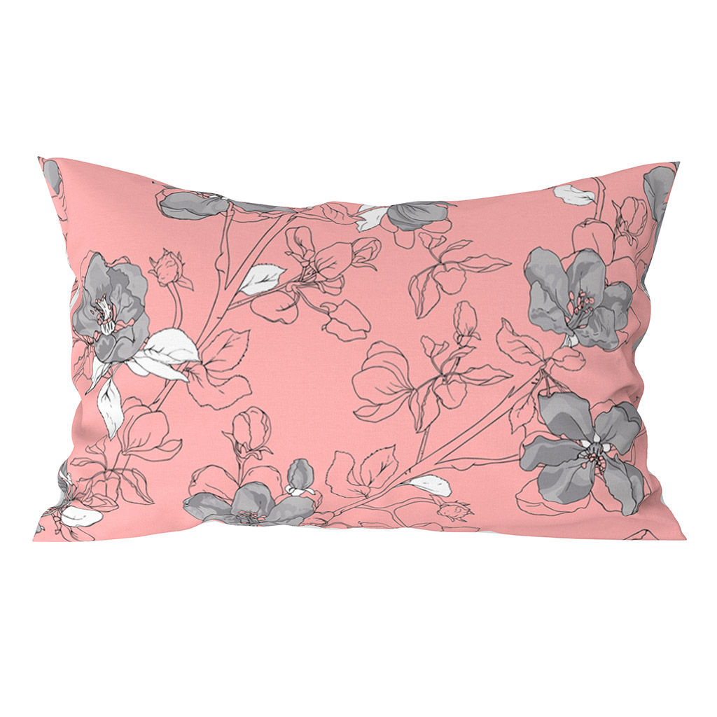 Наволочка 50х70см "Цветы сакуры" пудровый, с клапаном-запахом, бязь "Комфорт" 121г/м2, хлопок 100%, упаковка "классическая" пакет ПВД 14,5х23см, еврослот, "Домашняя мода" (Россия)