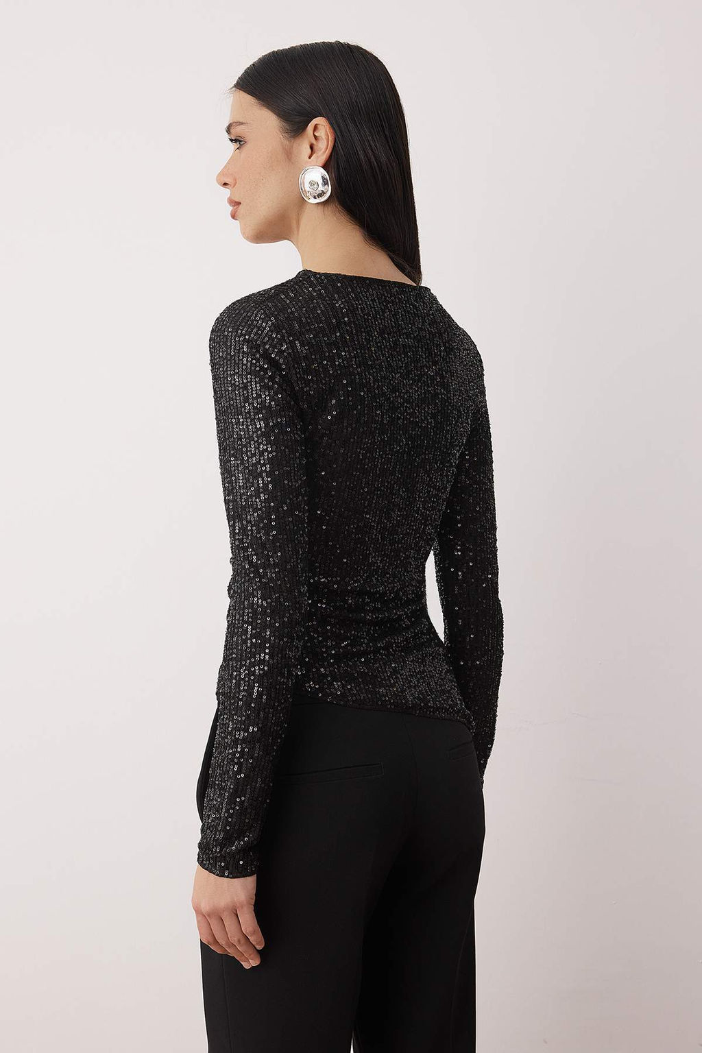 Siyah Kay?k Yaka Orme Party Bluz TPRAW26BZ00067 - Trendyolmilla фото 4