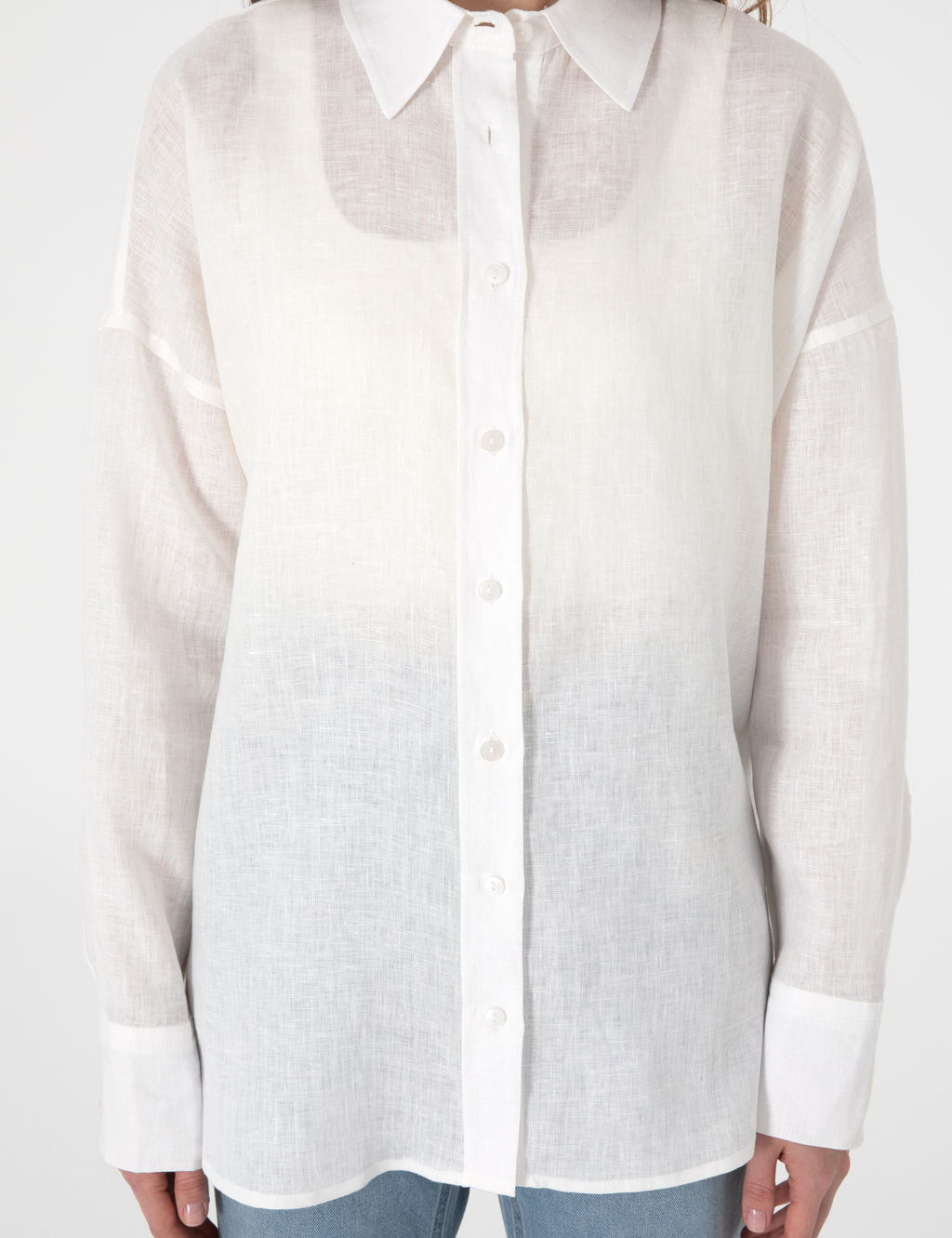 Beyaz Oversize Uzun Kollu %100 Keten G_mlek