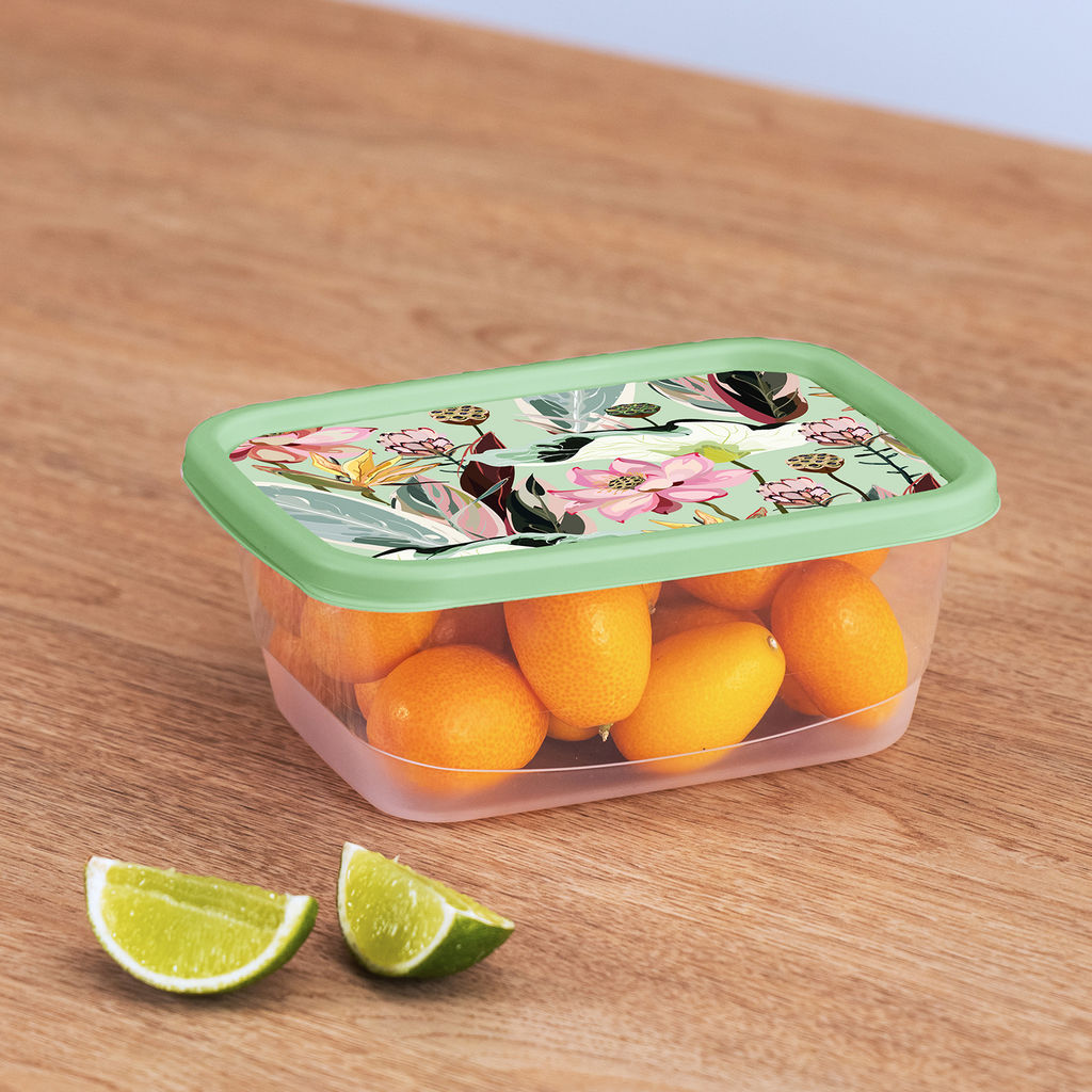 Цена за 2 шт. Контейнер для продуктов прямоугольный 0,85л с декором (зеленый) 222132118/08,,