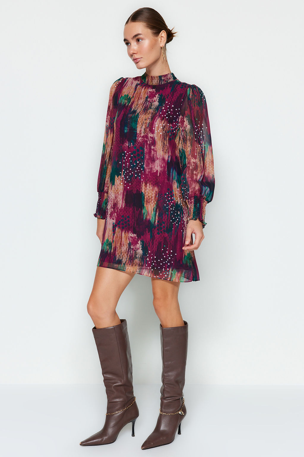 Trendyolmilla Mor Soyut Dokuma K?sl?k Elbise TWOAW24EL00573  фото 3