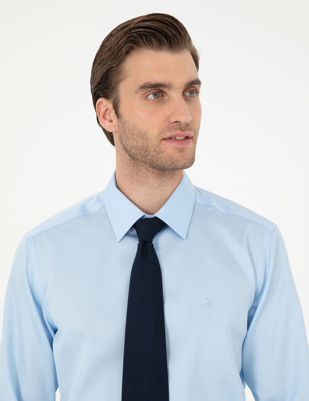 A__k Mavi Non Iron Kolay _t_lenebilir Slim Fit Uzun Kollu Basic G_mlek