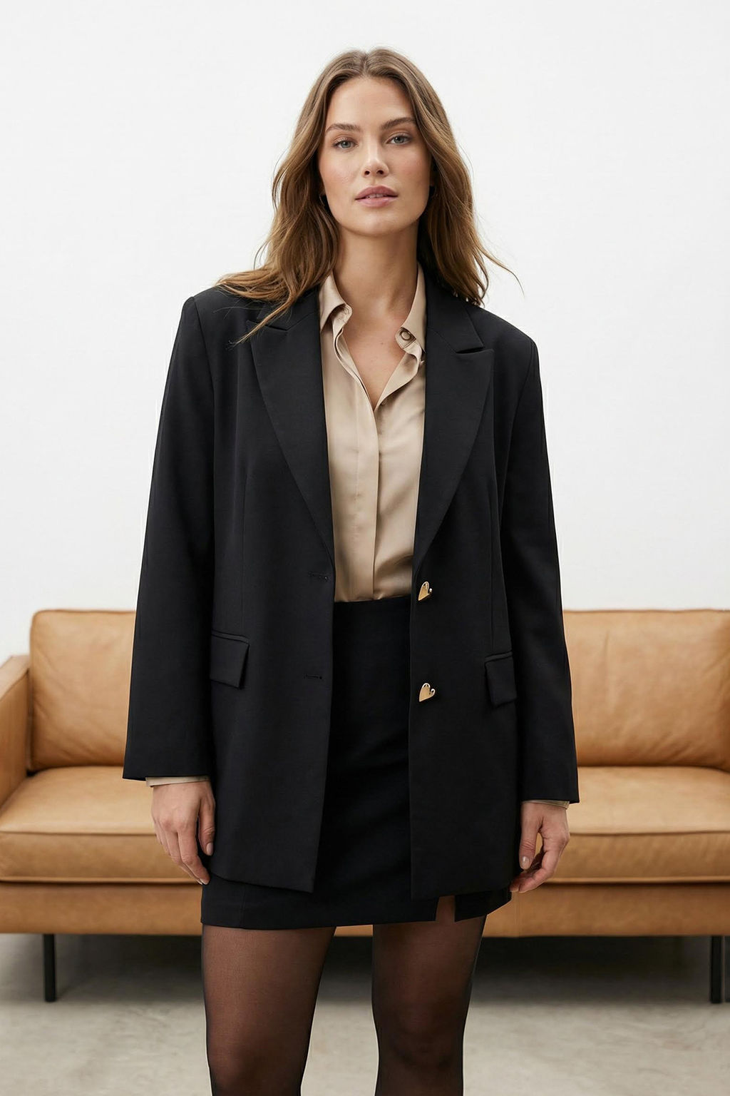 TRENDYOLMILLA Siyah Oversize Kalp Dugmeli Dokuma Blazer Ceket TWOAW25BC00003  фото 8