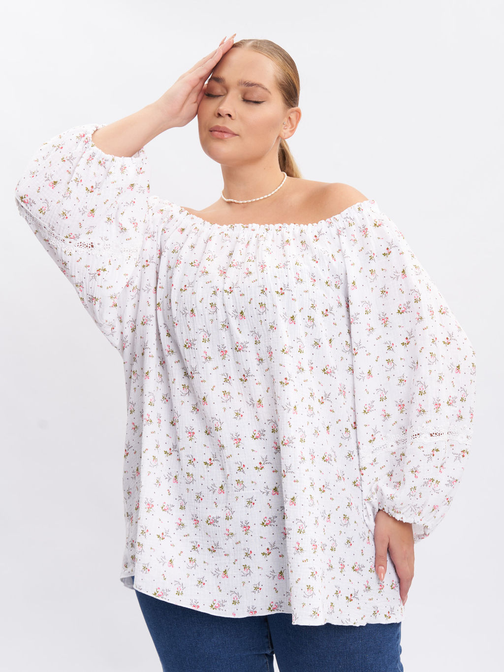 Блузка из муслина с кружевом BL09401FLW02 - Артесса фото 8