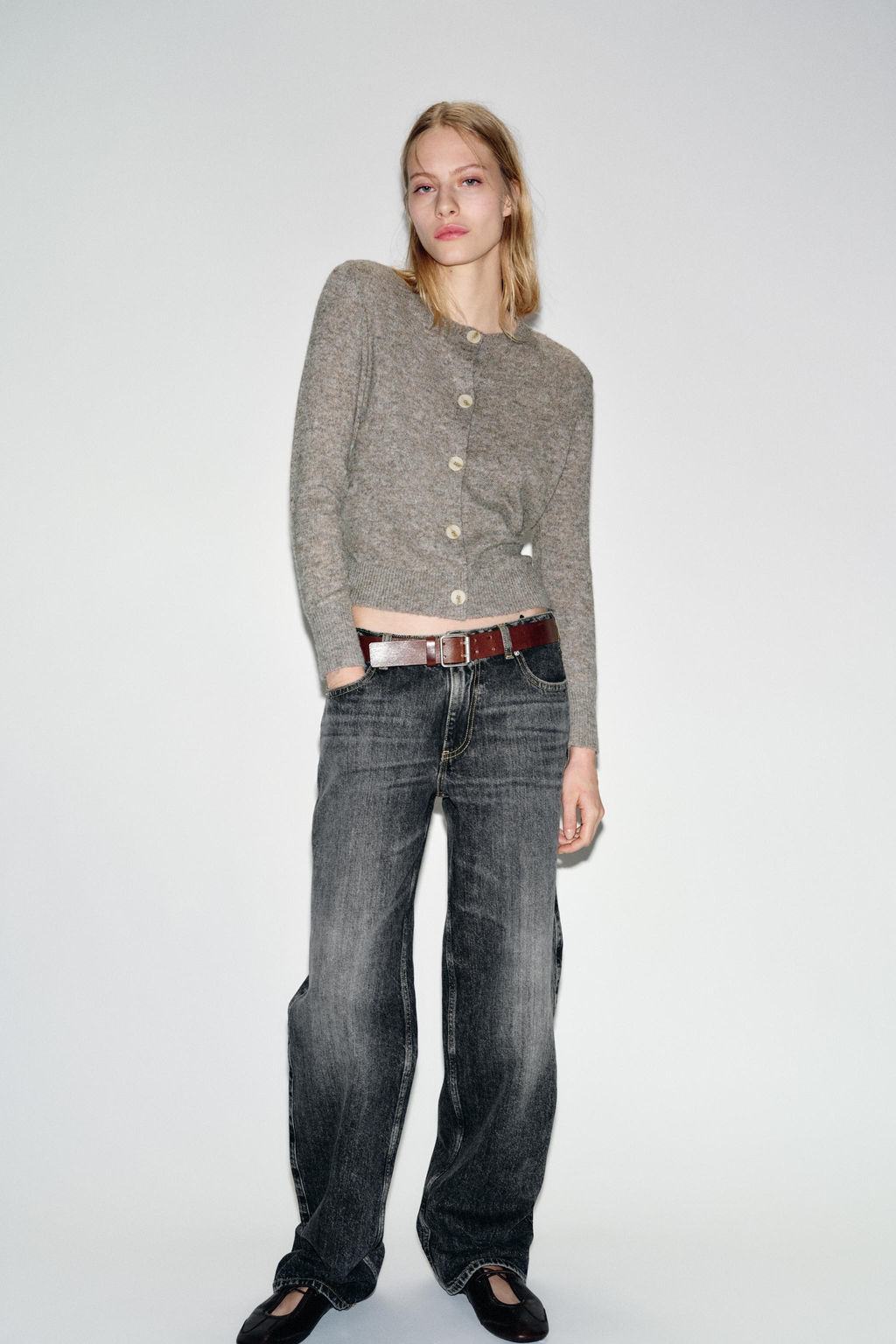 CONTRAST KNIT CARDIGAN WITH BELT