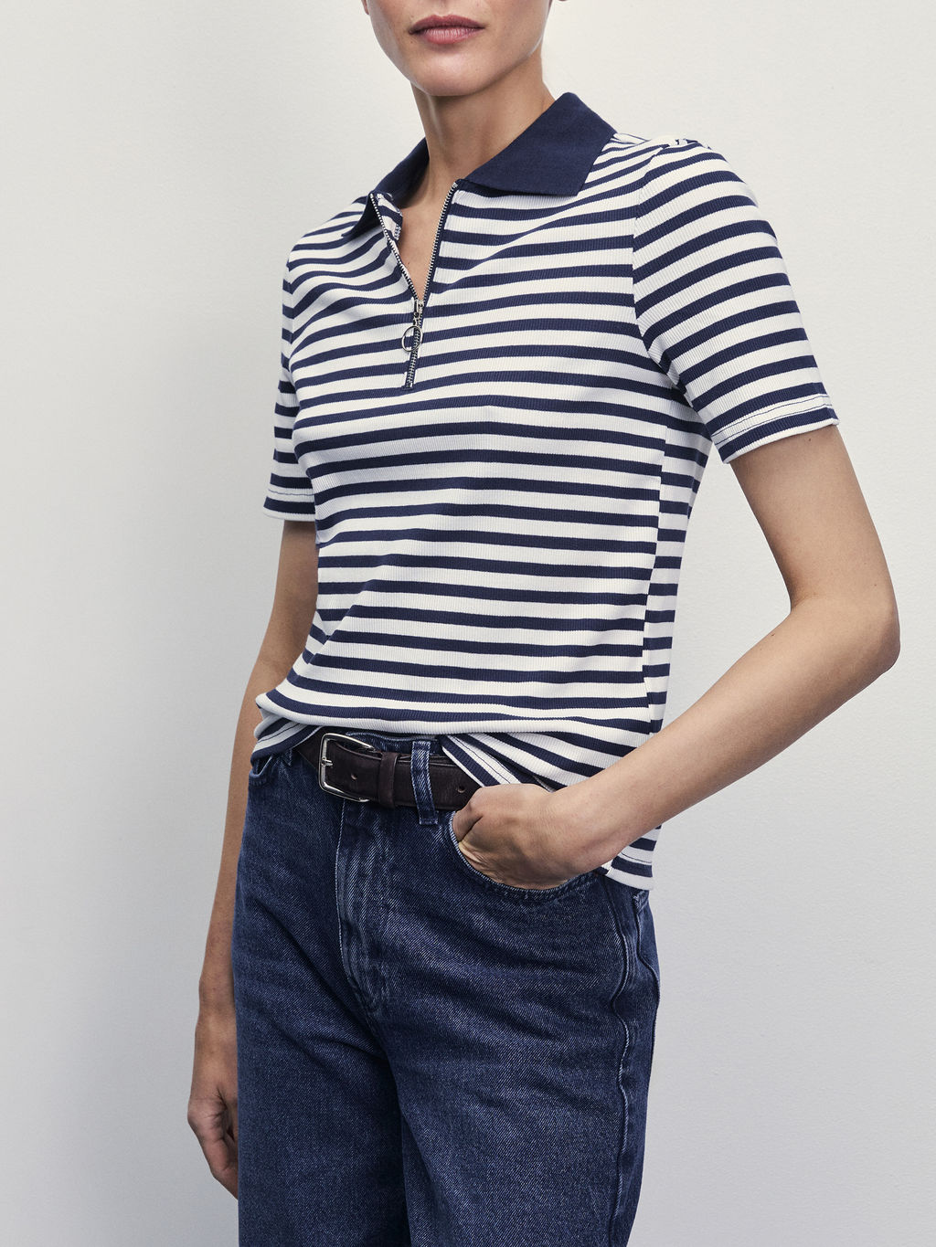 Футболка-поло в полоску / Zarina  фото 2
