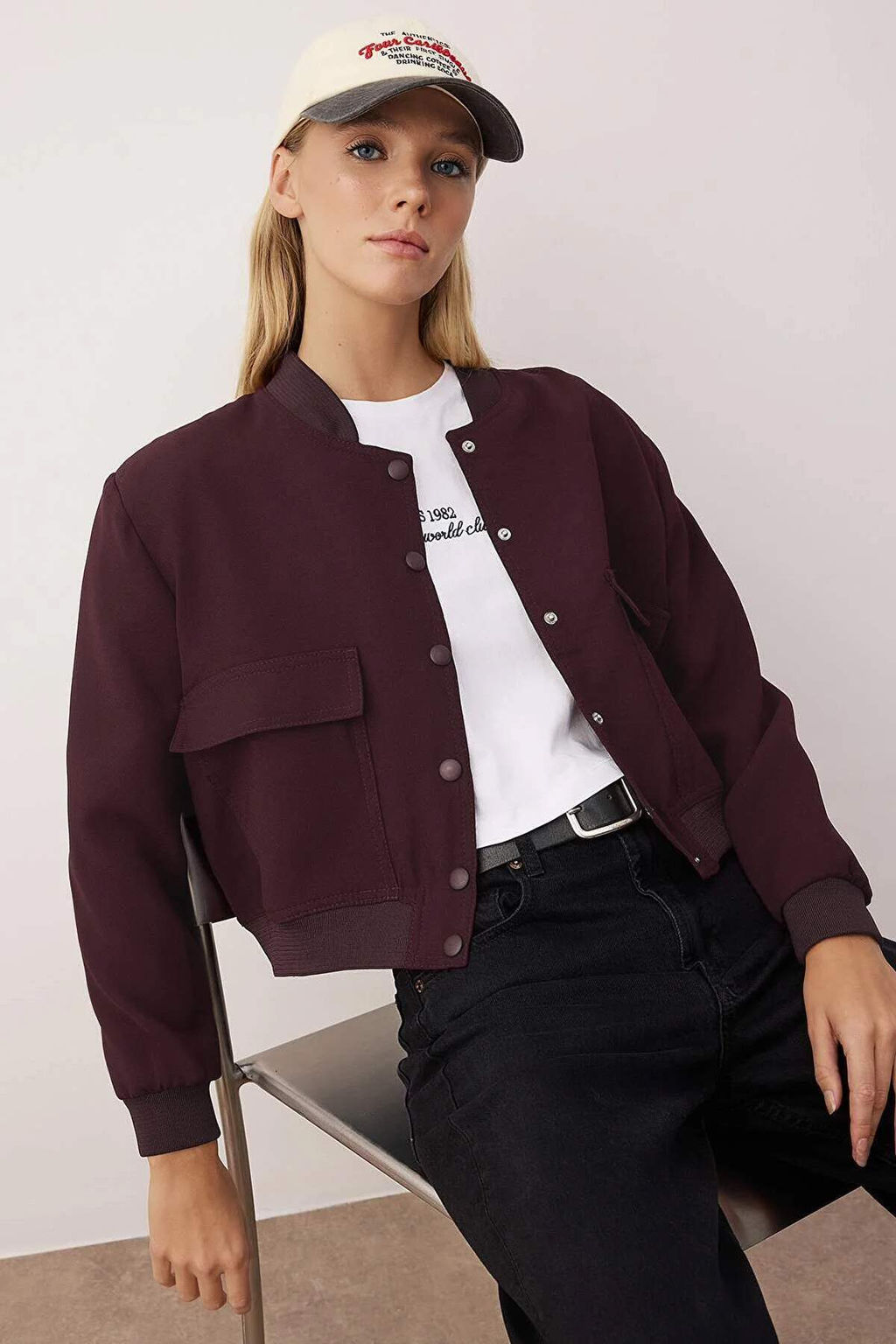 Siyah Premium Bomber Crop Dokuma Ceket TWOAW24CE00047 - Trendyolmilla фото 20