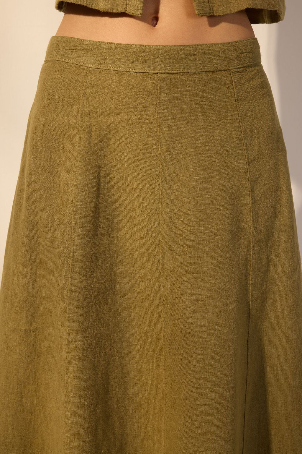 Trendyolmilla Haki %100 Keten Midi Volanl? Etek TWOSS25ET00137  фото 2