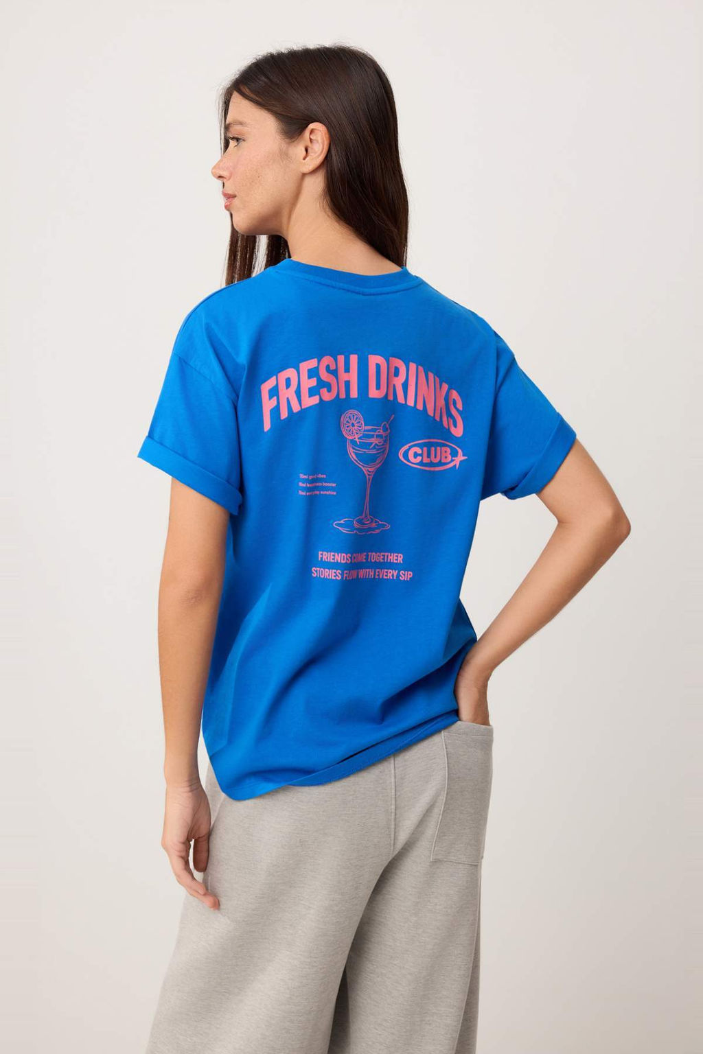 Indigo Slogan Oversize Bisiklet Yaka Dusuk Kol K?sa Uzun Tok %100 Pamuk Orme T-Shirt TWOSS26TS00251 - Trendyolmilla фото 2