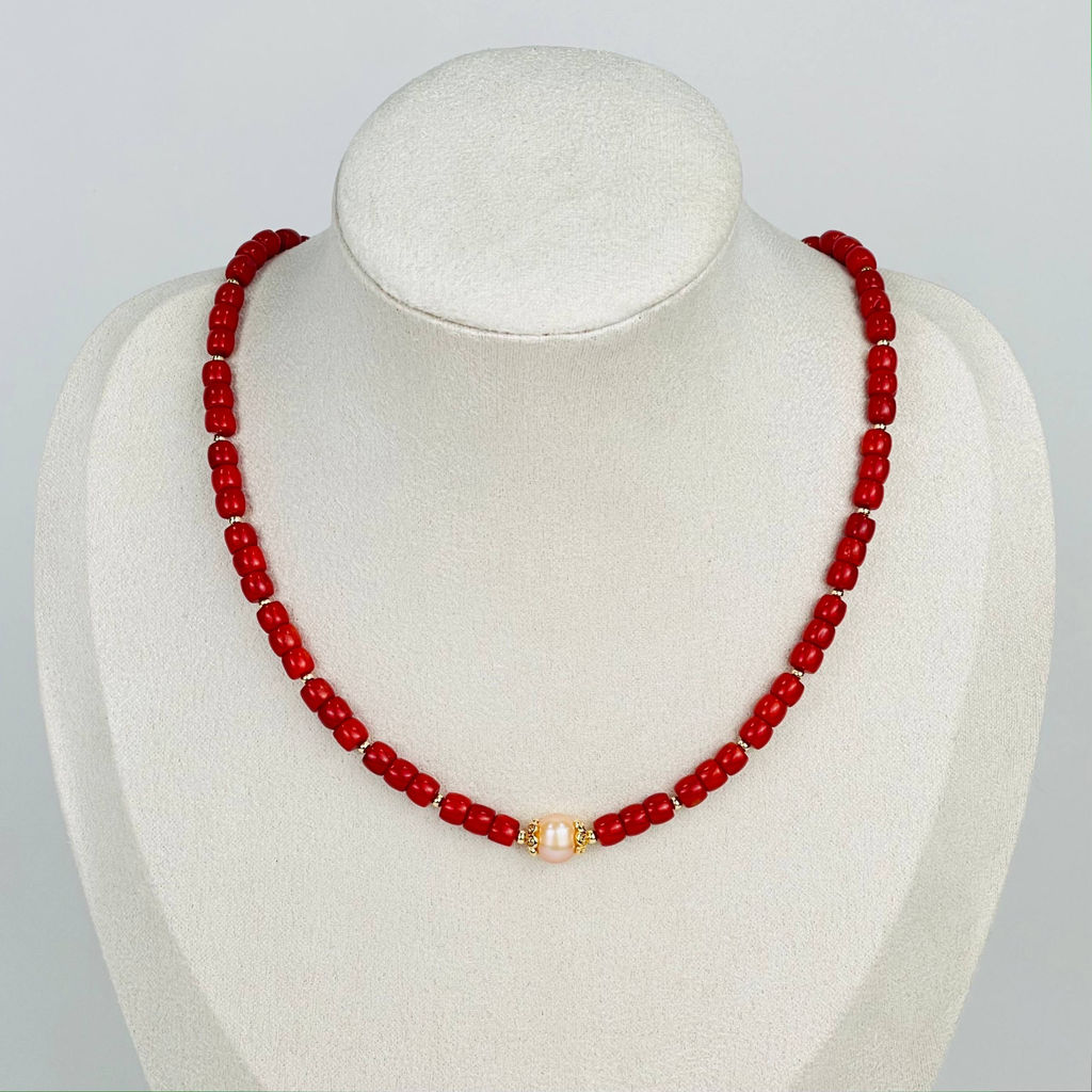 Колье из Коралла и Жемчуга 42 см +