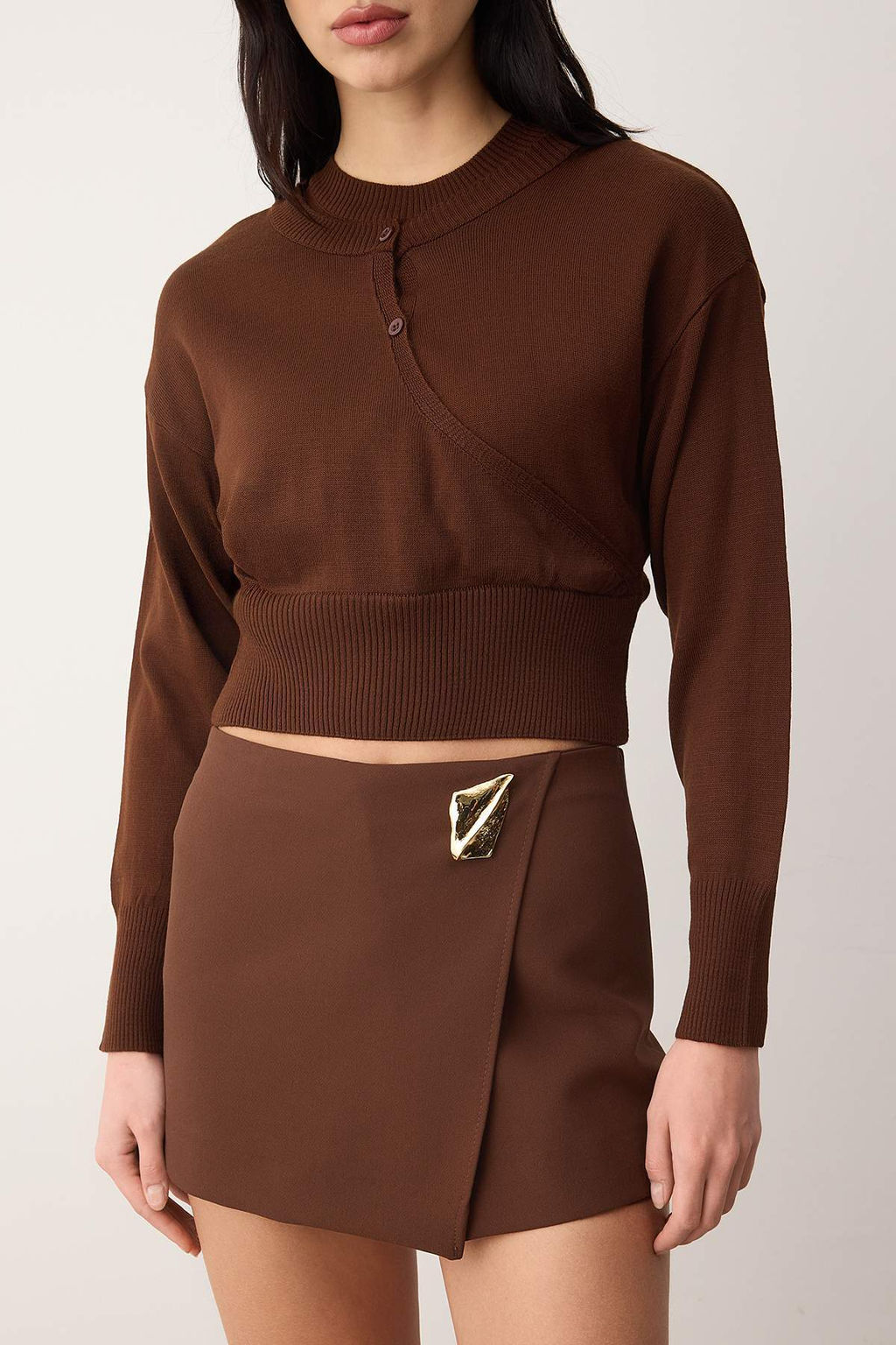 Kahverengi Bisiklet Yaka Birlesik Bluz-H?rka Triko Kazak TWOAW26KZ00280