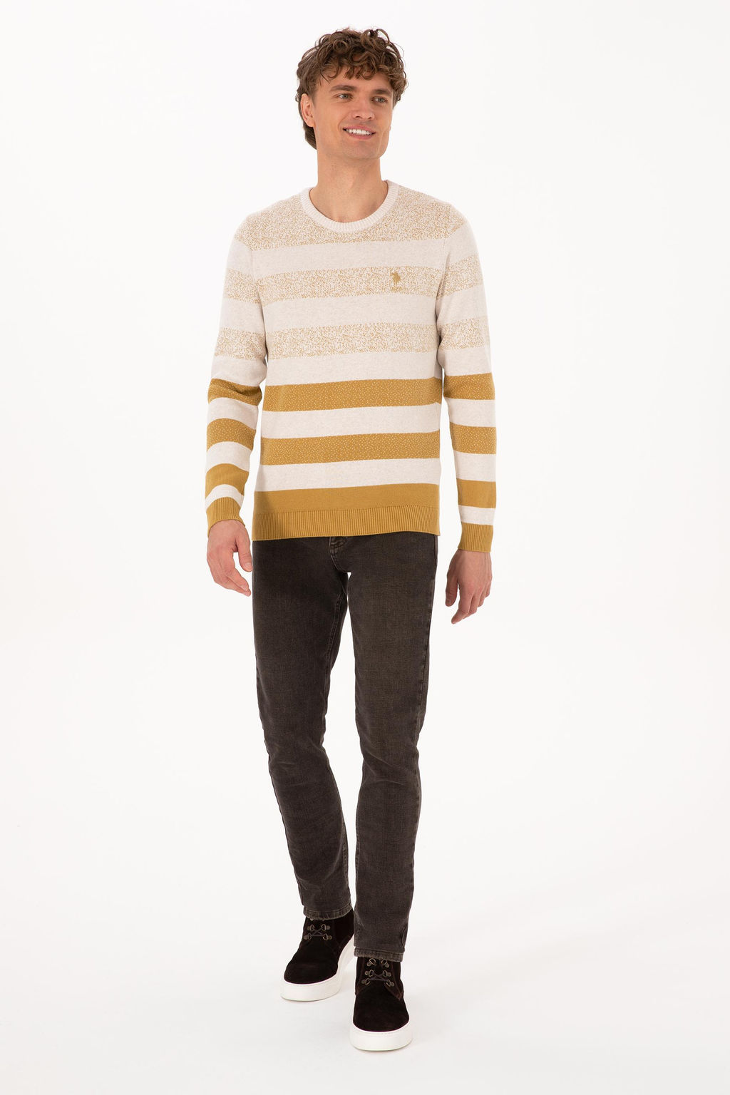 Erkek Regular Fit Bisiklet Yaka Hardal Kazak - U.s. polo assn фото 4