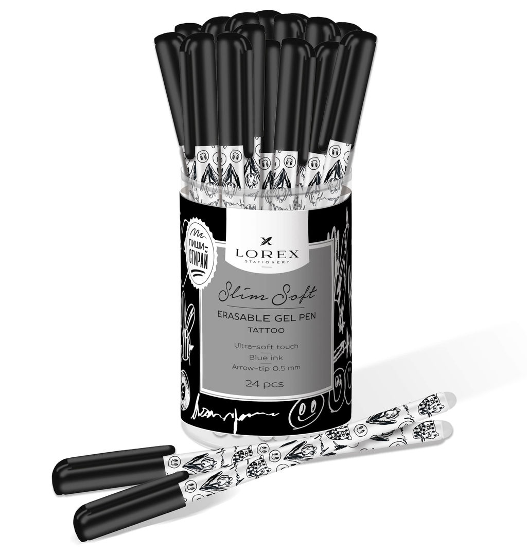 Ручка гелевая стираемая LOREX TATTOO Slim Soft 0,5 мм синяя, покрытие ultra-soft touch