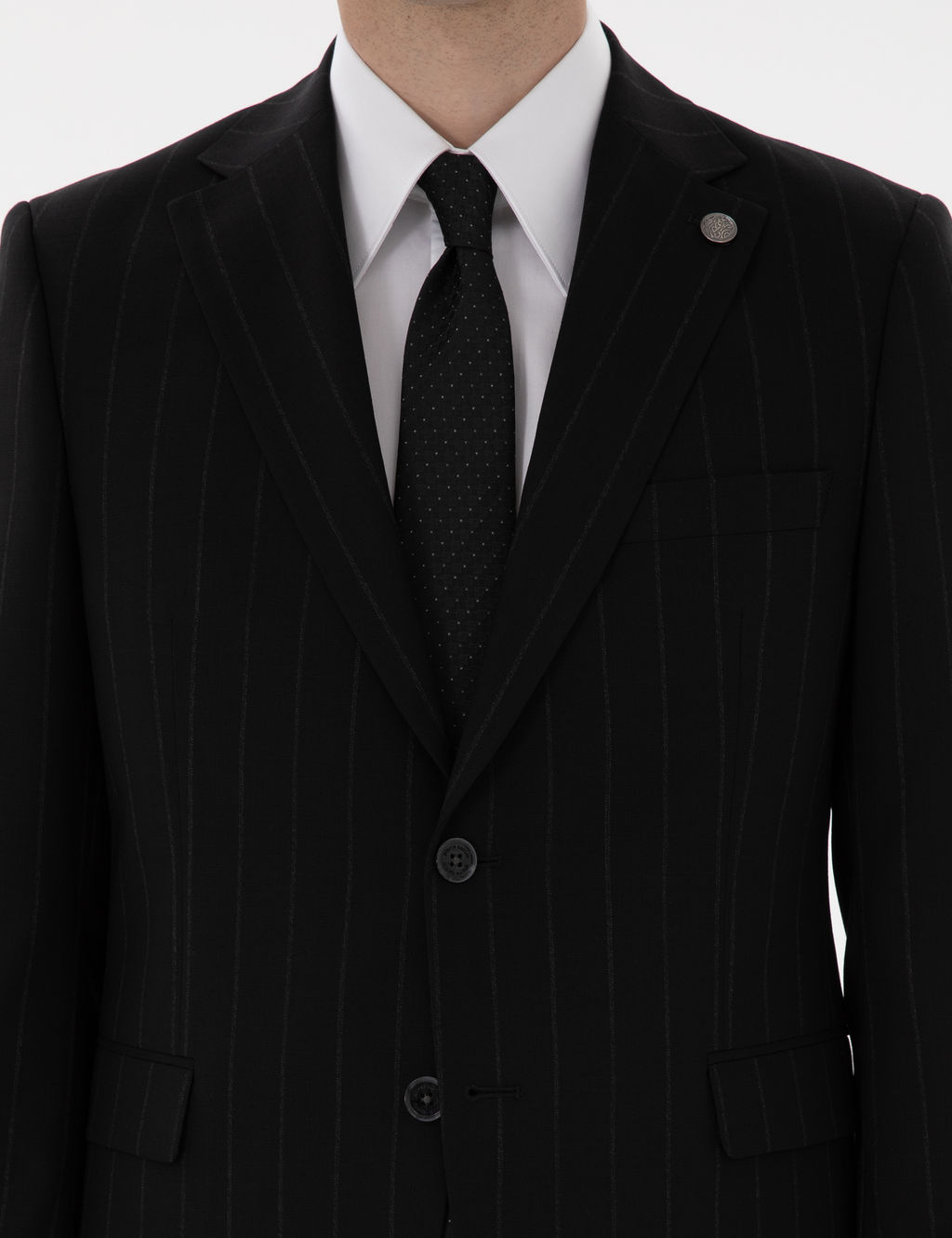 Siyah Slim Fit _izgili Y_n Tak_m Elbise