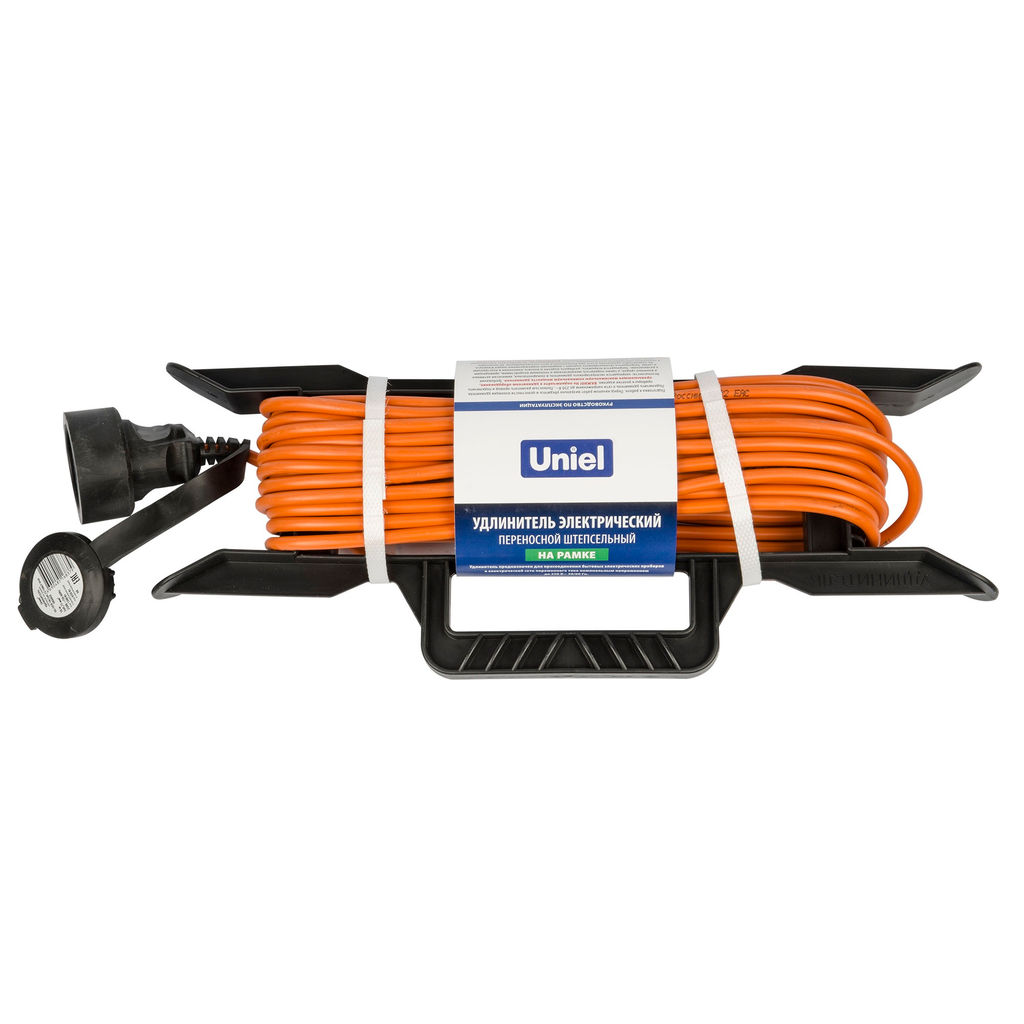 UG /UCK-1N/2x0,75/20M/F IP44 ORANGE Удлинитель силовой на рамке, б/з, 1гнездо, 20м (ПВС 2х0,75), 6A. Оранжевый. TМ Uniel